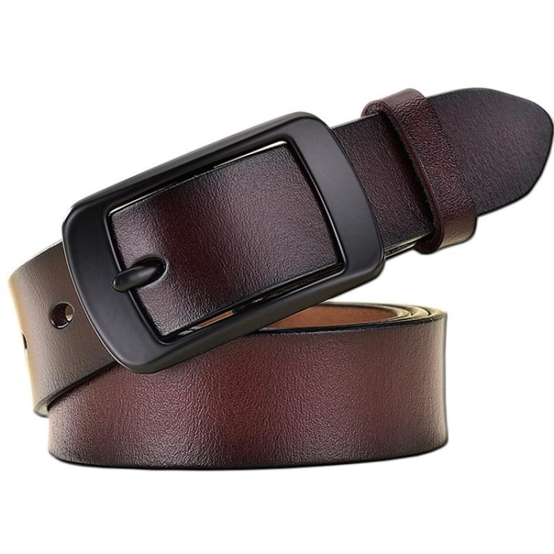 Womens Genuine Leather Belt With Square Pin Buckle Slim 2.8cm Width Retro Minimalist Waistband Jeans Office Wear