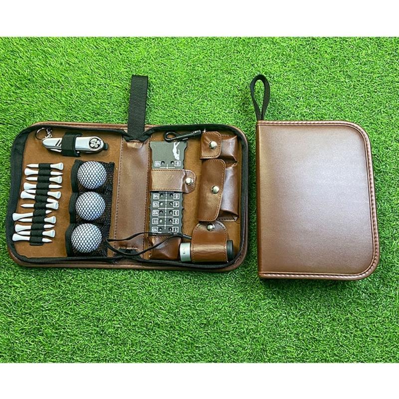 Custodia per Accessori da Golf Organizzatori di Accessori da Golf con Scomparti Multipli Custodia in Pelle con Cerniera Per Giocatore Professionista