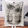 A Black and White Drawing of Two Palm Trees. -Themed Blanket - Comfortable Flannel Fabric Hypoallergenic Suitable for All Seasons