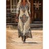 European and American Casual Women's Retro Ethnic Flower D Printing Art Long-sleeved Elegant Dress