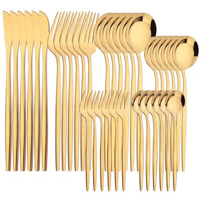 6people Gold Dinnerware Set High Quality Stainless Steel Cutlery Flatware Set Knife Cake Fork Coffee Spoon Tableware Home Kitchen Silverware