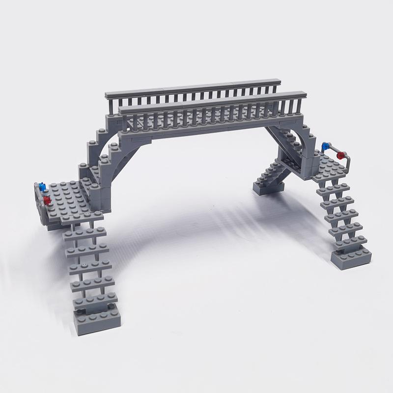 54pcs Street View Series Urban Building Blocks Pedestrian Overbridge Assembly Model DIY Traffic Scene Construction Brick Toys