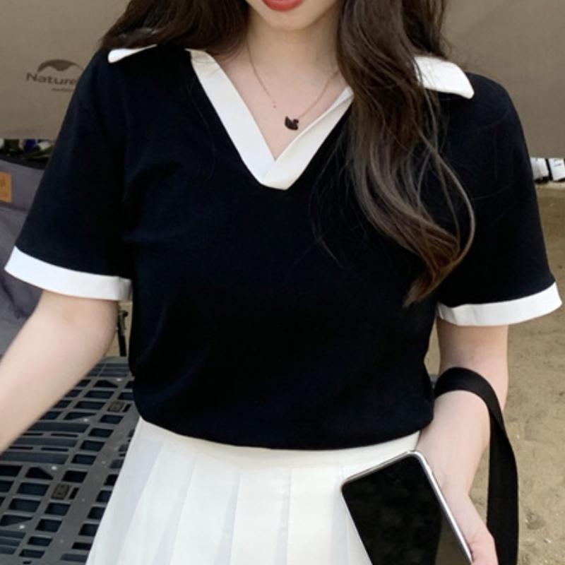 

GMXIA Женская модная повседневная футболка с коротким рукавом и V-образным вырезом и топ XXL чёрный