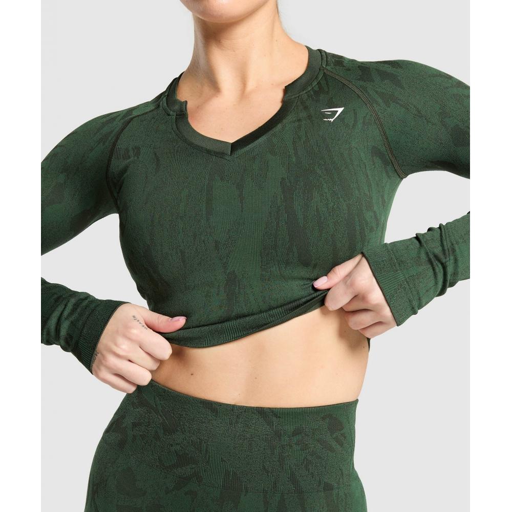 Gymshark Bezešvý top s dlouhým rukávem Adapt Camo, běžecká zelená, klasická zelená B3b2l Ec3b