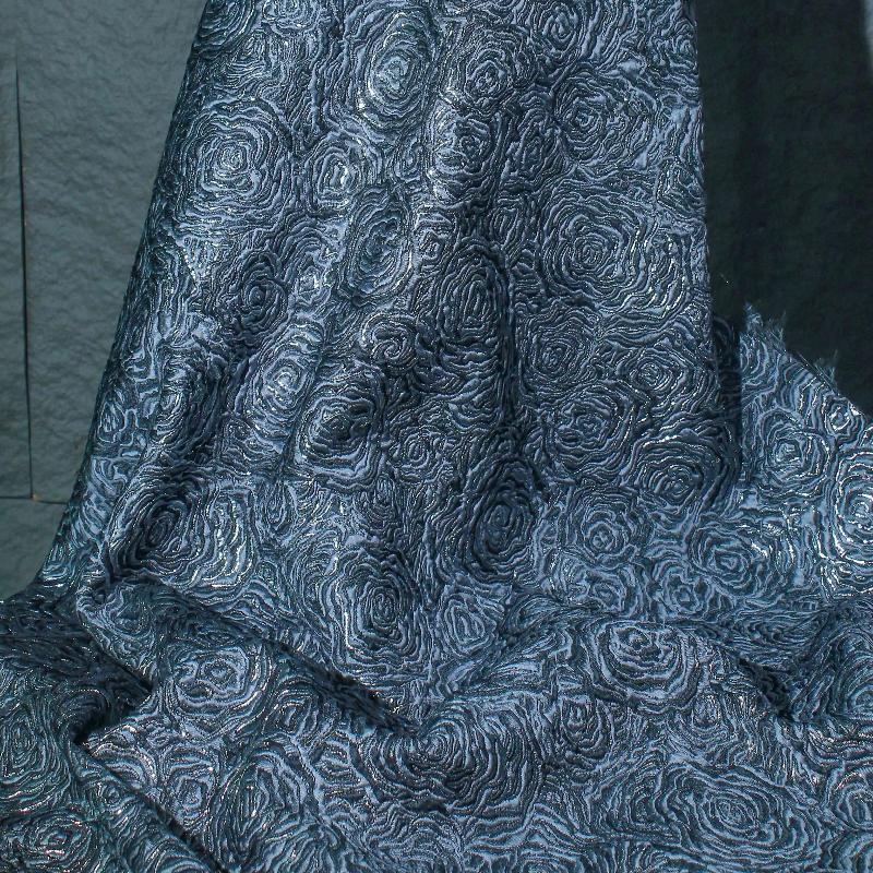 Blue Flowered Gold Thread Jacquard Fabric for Diy Sewing Coat Clothing Designer Art Dress Fabrics Fashion Apparel Cloth