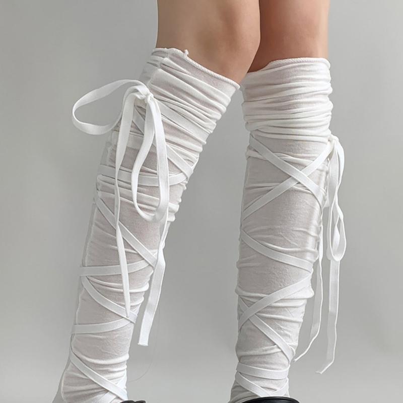 Damen Bandage Overknee-Socken Anime Cosplay Kostüm Riemchen Oberschenkelhohe Strümpfe Lange Stiefelsocken Strumpfwaren