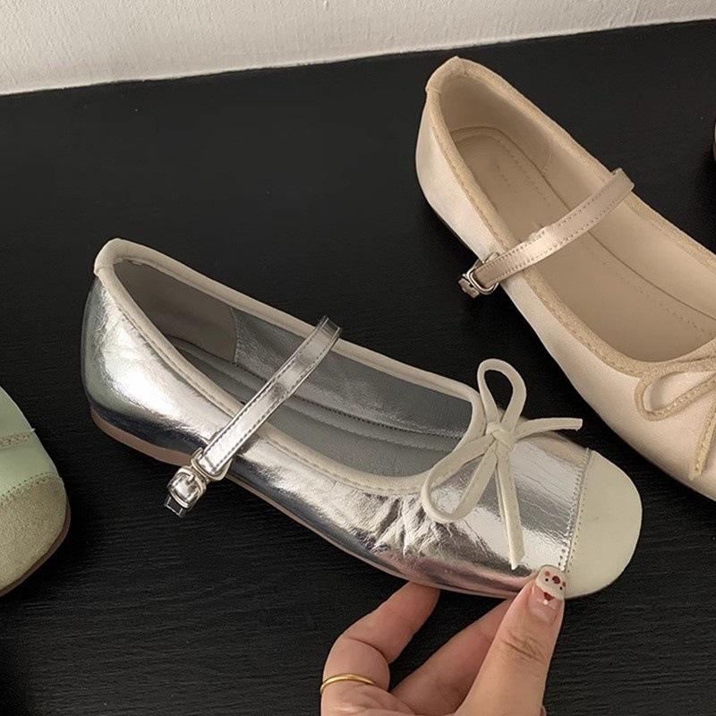 French Gentle Bow Mary Jane Shoes Women's Shoes Inner Height Increase Early Spring New Ballet Shoes with Skirt Single Shoes