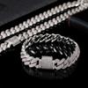 14mm Full Diamond Cuban Bracelet for Women Silver Plated Iced Out CZ Cuban Link Bracelet Fine Jewelry