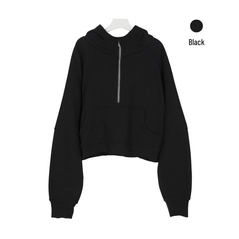 Women's Fleece-Lined Half-Zip Hoodie for Autumn/Winter - Slimming, Sporty, Versatile.