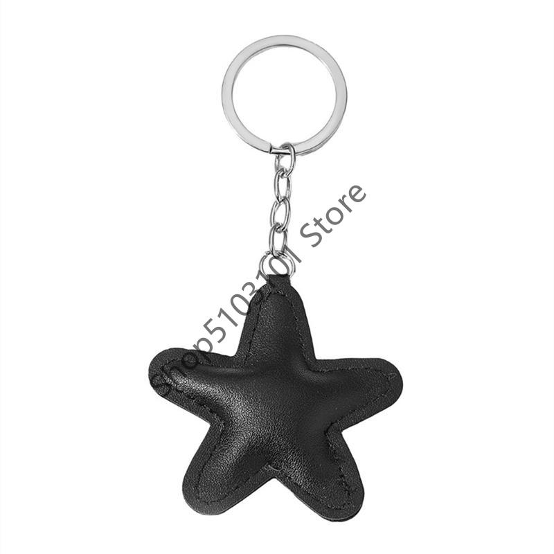 Colorful Five-Pointed Star Keyring Star Shaped Keychain Handmade PU leather Pentagrams Pendant Key Chain Bag Jewelry