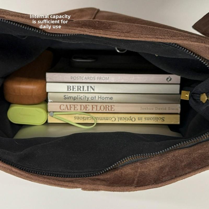 Vintage Suede Texture Simple Crossbody Tote Bag Women New Korean Style Versatile Shoulder Bag High Quality Commuter Storage Bag