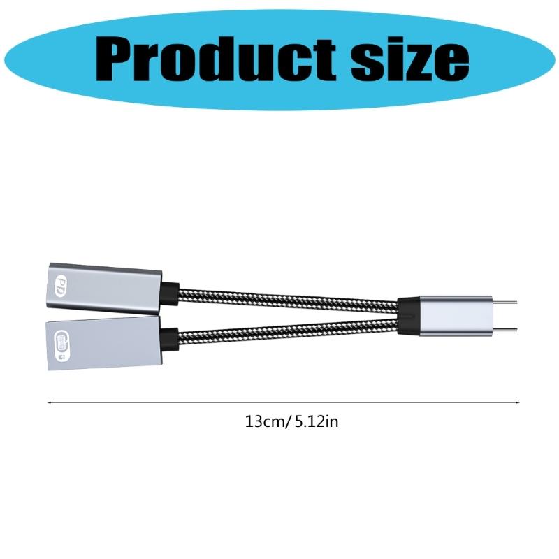 2 in 1 Type C Splitter Aluminum Charging Adapter with 60W Power Delivery Charging & OTG Functionality for Phone Tablet 