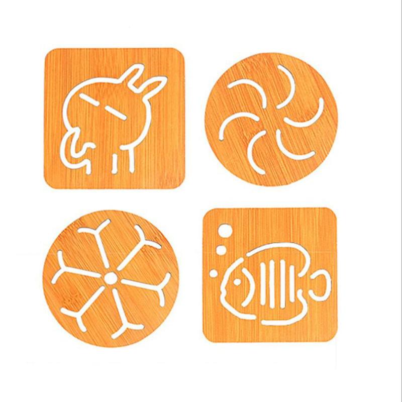Household Wooden Hollow Coasters Cartoon Animal Anti-scald Non-slip Heat Insulation Mats Home and Decoration Kitchen Utensils