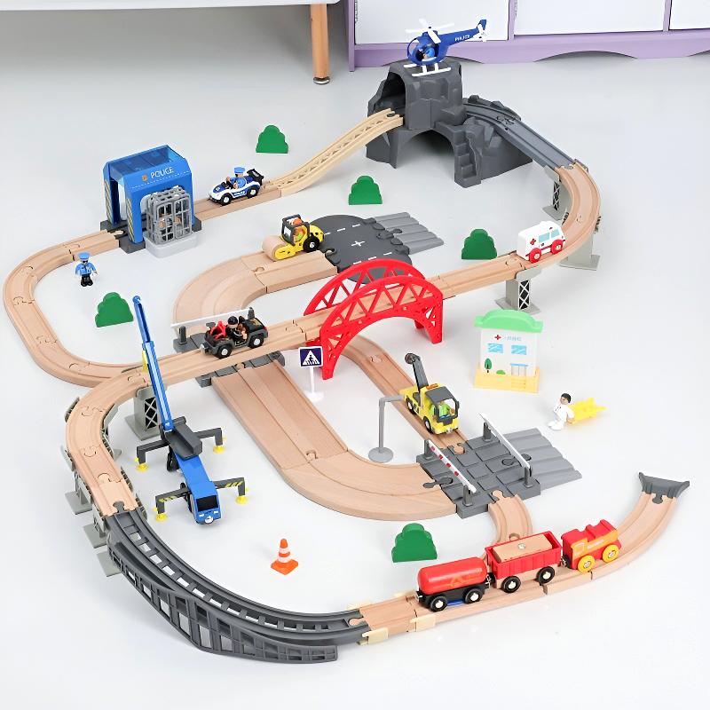 High-Standard Wooden High-Standard Railway Track Collection Kit First-Class Police Space Facility High-Standard Theme Premium-Quality Wooden