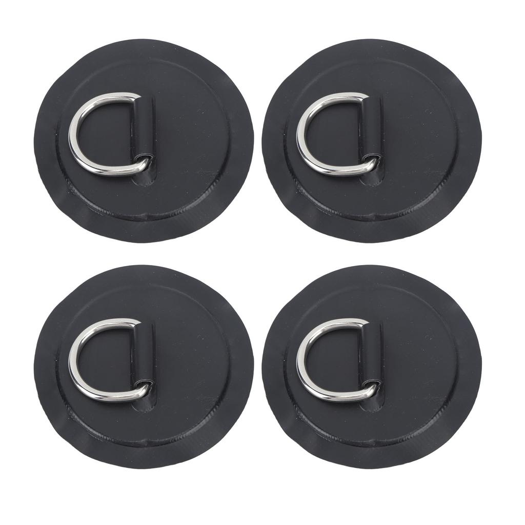 4PCS D Ring Patch PVC Round Shape Strong Stainless Steel D Ring Pad for Boat Raft Paddle Board Black