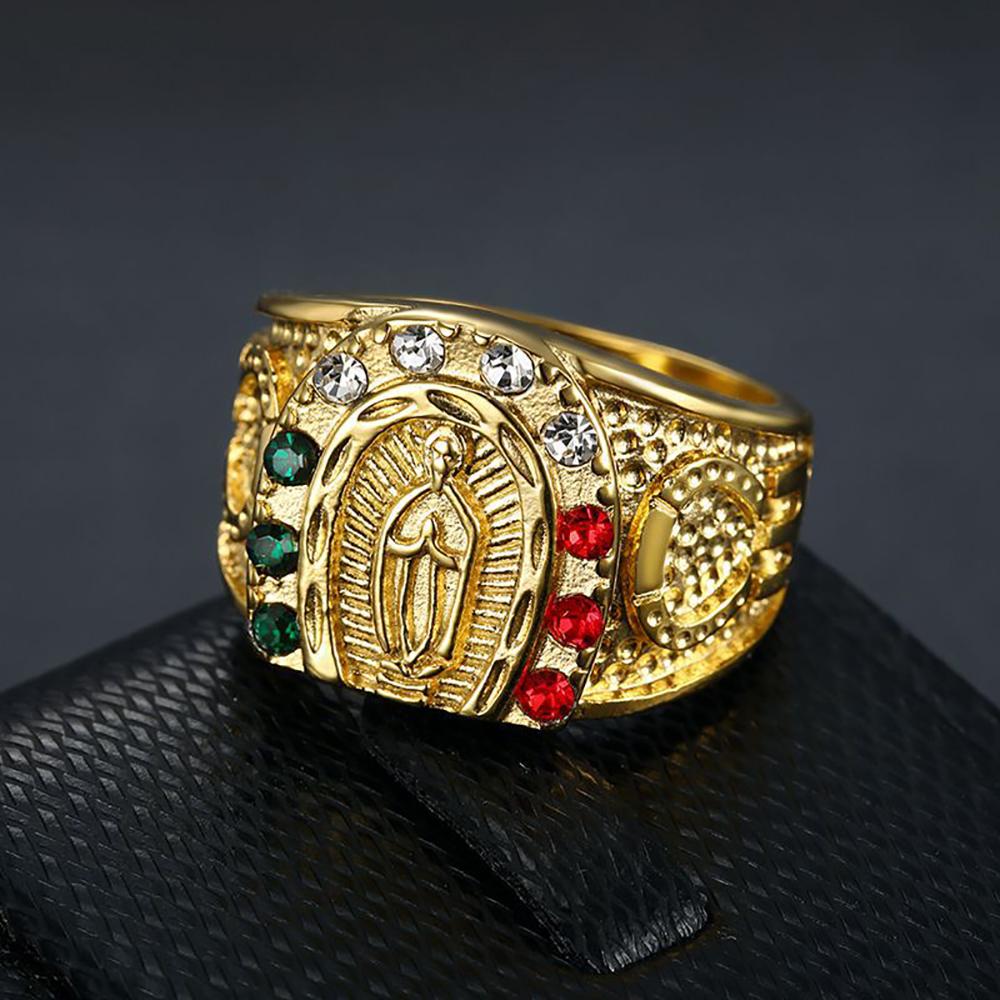 Catholic Virgin Mary Lucky Prayer Rings For Men Women 316L Stainless Steel Hip Hop Fashion Gold Color Amulet Jewelry Wholesale