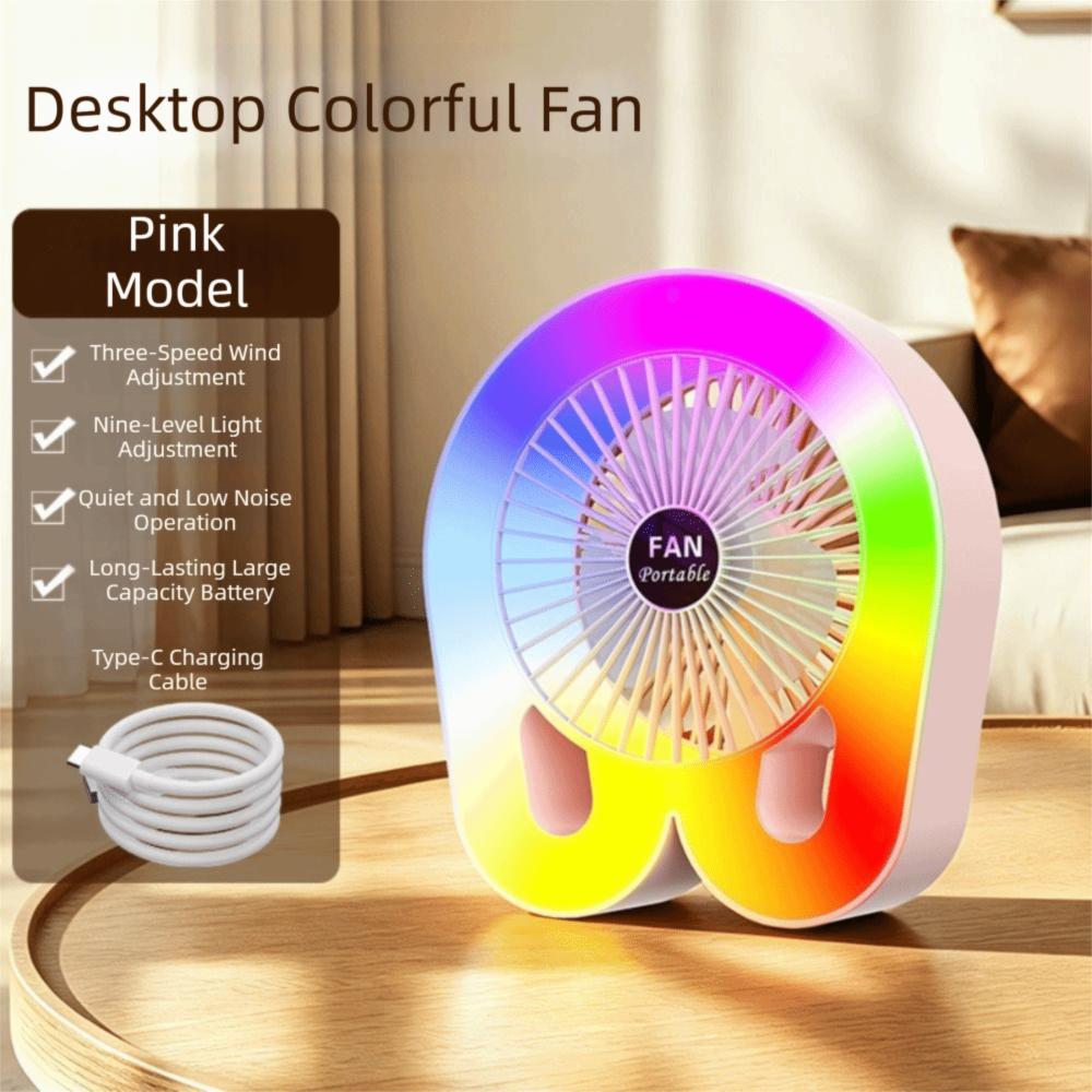 Desktop Circulating Fan Portable USB Fan Silent Fan Colorful Light Fan Office Use розовый