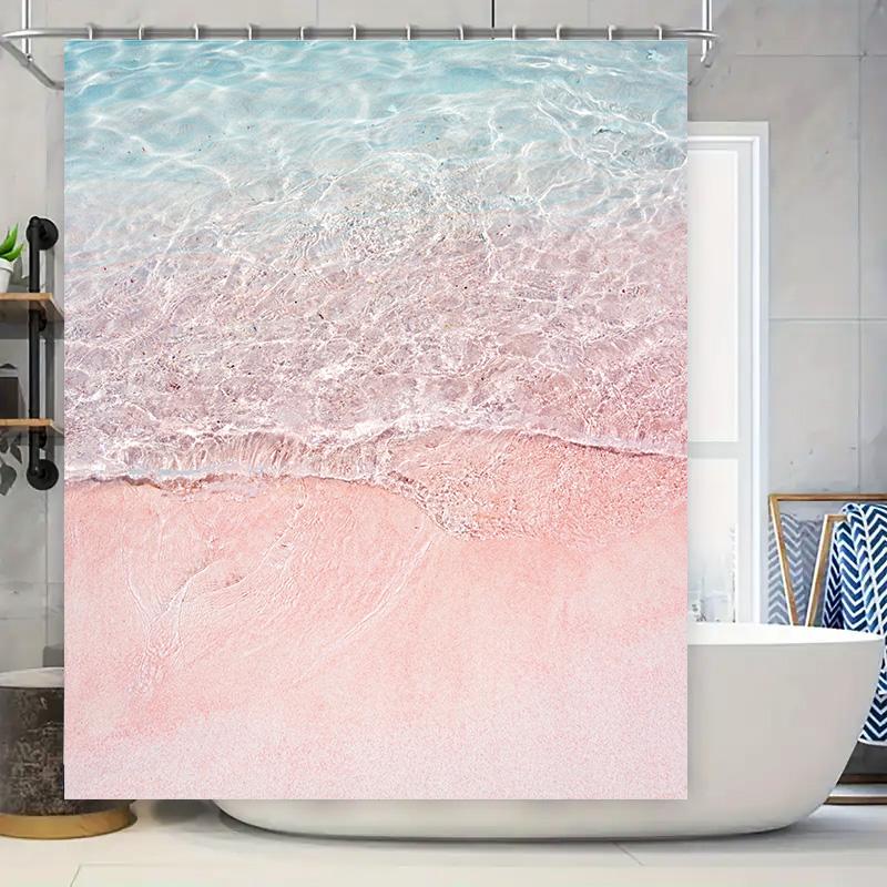 

Beach Waves Bathing Suit Shower Curtain: Blue And Pink Gradient Print Fabric Waterproof Decorative Bathtub Liner Decoration Room W60H190(CM)-1 Pcs