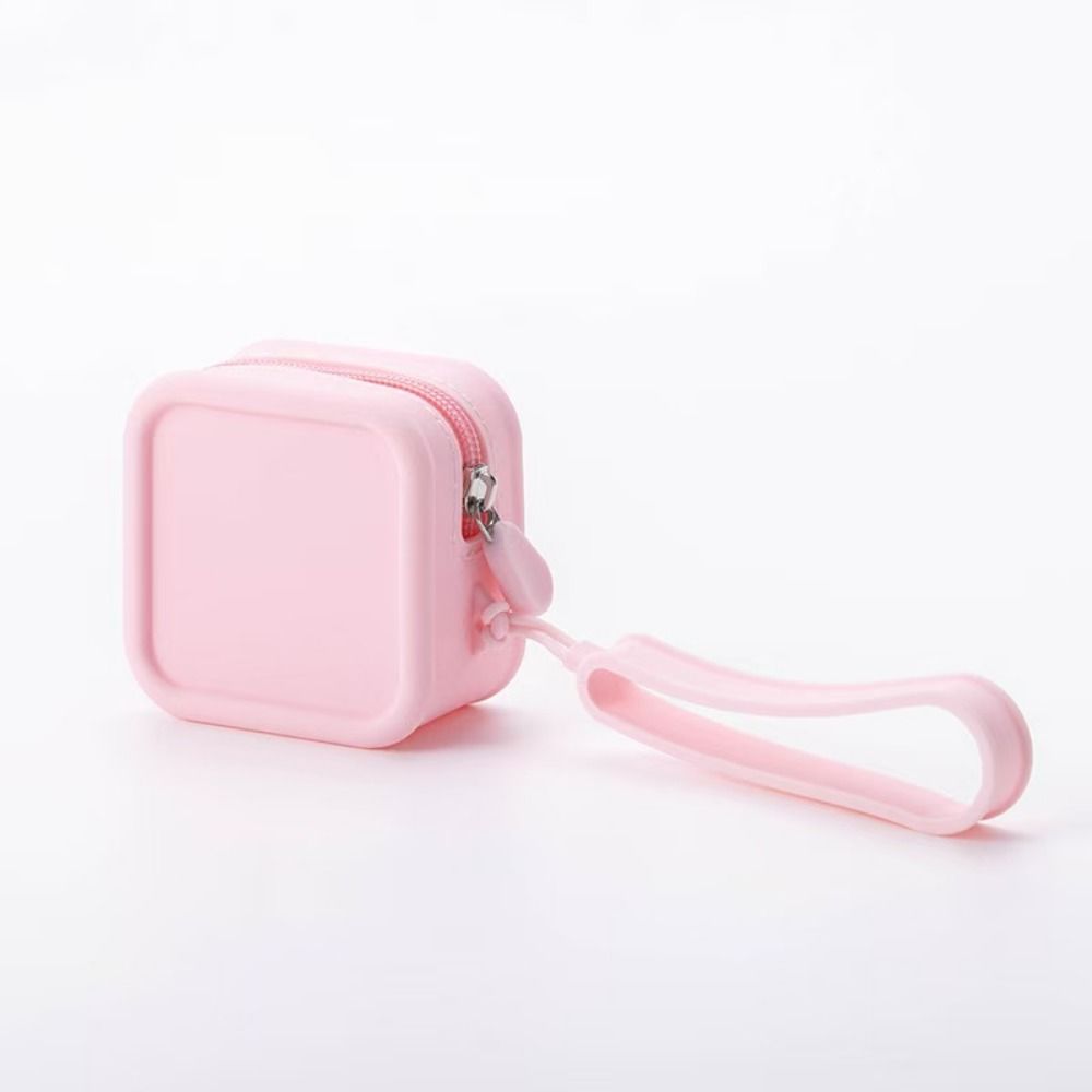 Fashion Solid Color Coin Purse Square with Zipper Storage Bag with Handle Silicone Makeup Bag Multi-Purpose Use