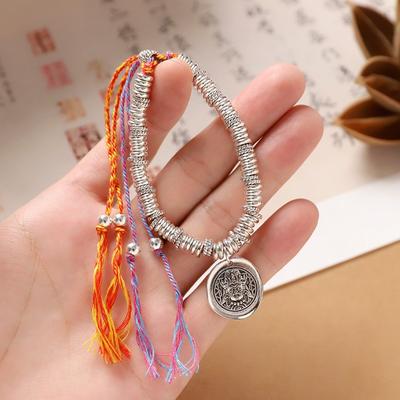 Tibetan Hand Rub Cotton Rope Woven Broken Silver Entanglement Bracelet Women's Retro Hand Rope Men's Bracelet