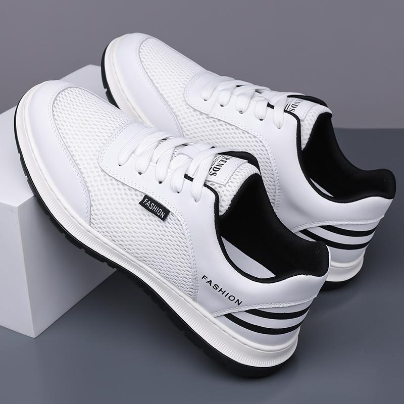 

Модная Высококачественная Летняя Дышащая Мужская Сетка Уличная Обувь Кожаная Шнуровка Легкие Удобные Кроссовки Толстая Подошва Мягкая Повседневная Обувь 38 белый