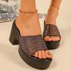 Women's Shiny Glitter Chunky Platform Sandals  Summer High Heel Mule Slippers Woman  43 Outdoor Slippers Flip Flops