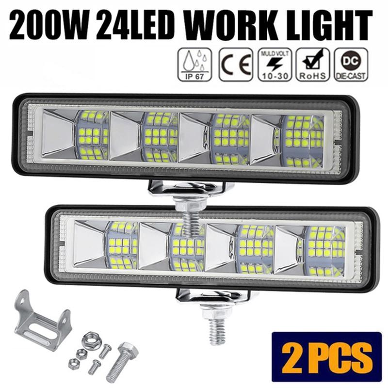 2Pcs 6'' 200W Led Work Light Flood Beam Bar Light Bar Offroad Lights Driving Fog Lights Lamps Drl Lights For Car Suv Truck Offroad