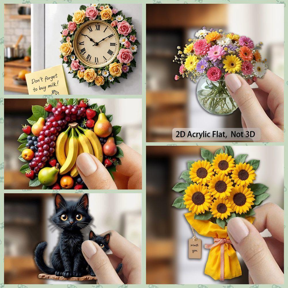 5pcs Cat 2D Flat Paste Flower Refrigerator Decor Decorative Supplies Home Decor Dorm Room