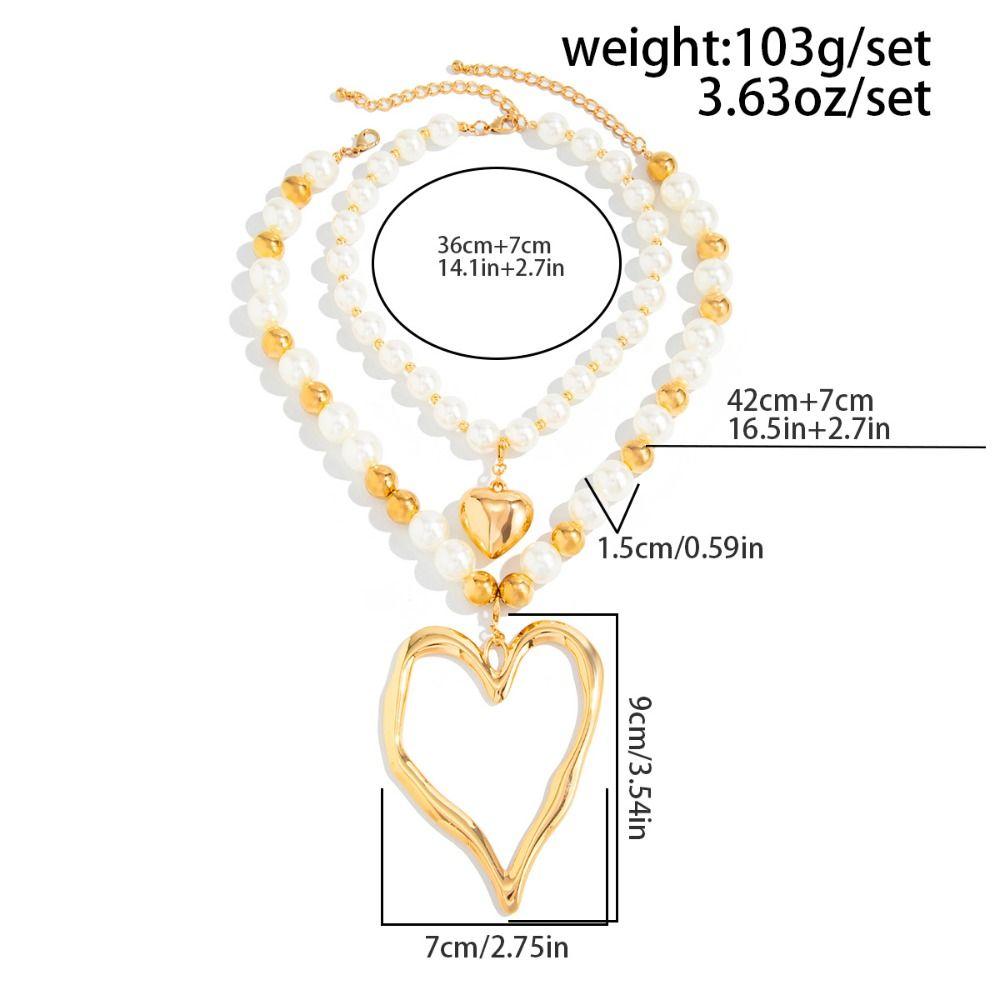 New Personalized Chunky Gold Silver Color Y2K Layered Beaded Pearl Multicolor Alloy Heart Pendant Jewelry Accessories