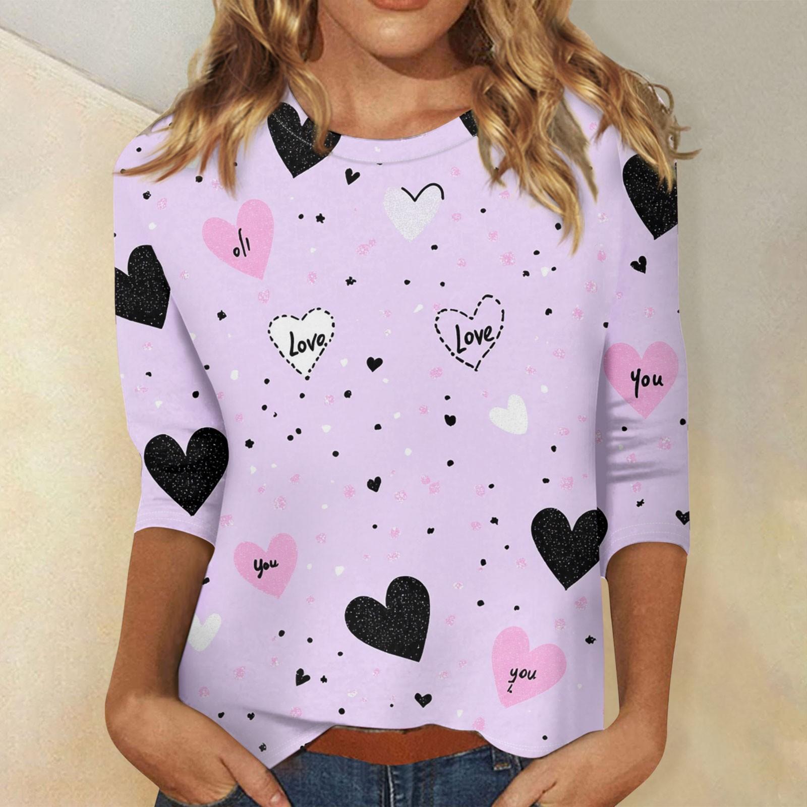 

Женские топы с рукавом три четверти, рубашка на День святого Валентина, круглая горловина, свободная повседневная рубашка XL