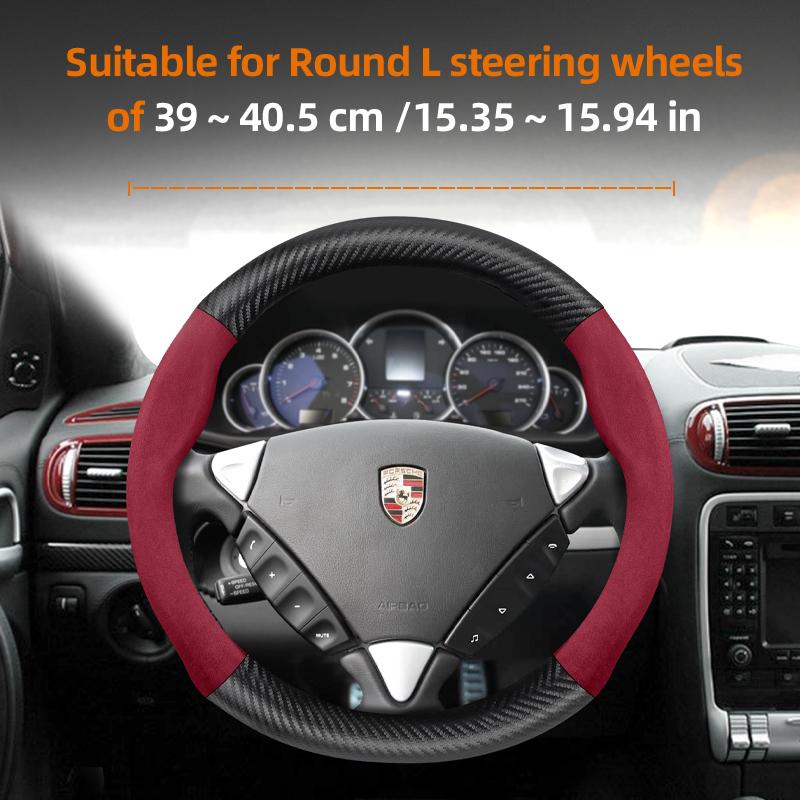 Suitable for Porsche Suede Matte Carbon Fiber Texture Steering Wheel Cover Suitable for Casenne 996 Macan 957 Volante Boxster 986 718 Turbo Panamera 