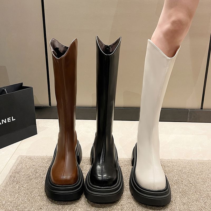 But knee boots women's 2025 spring and autumn new Korean version versatile high boots rear zipper thin boots medium boots