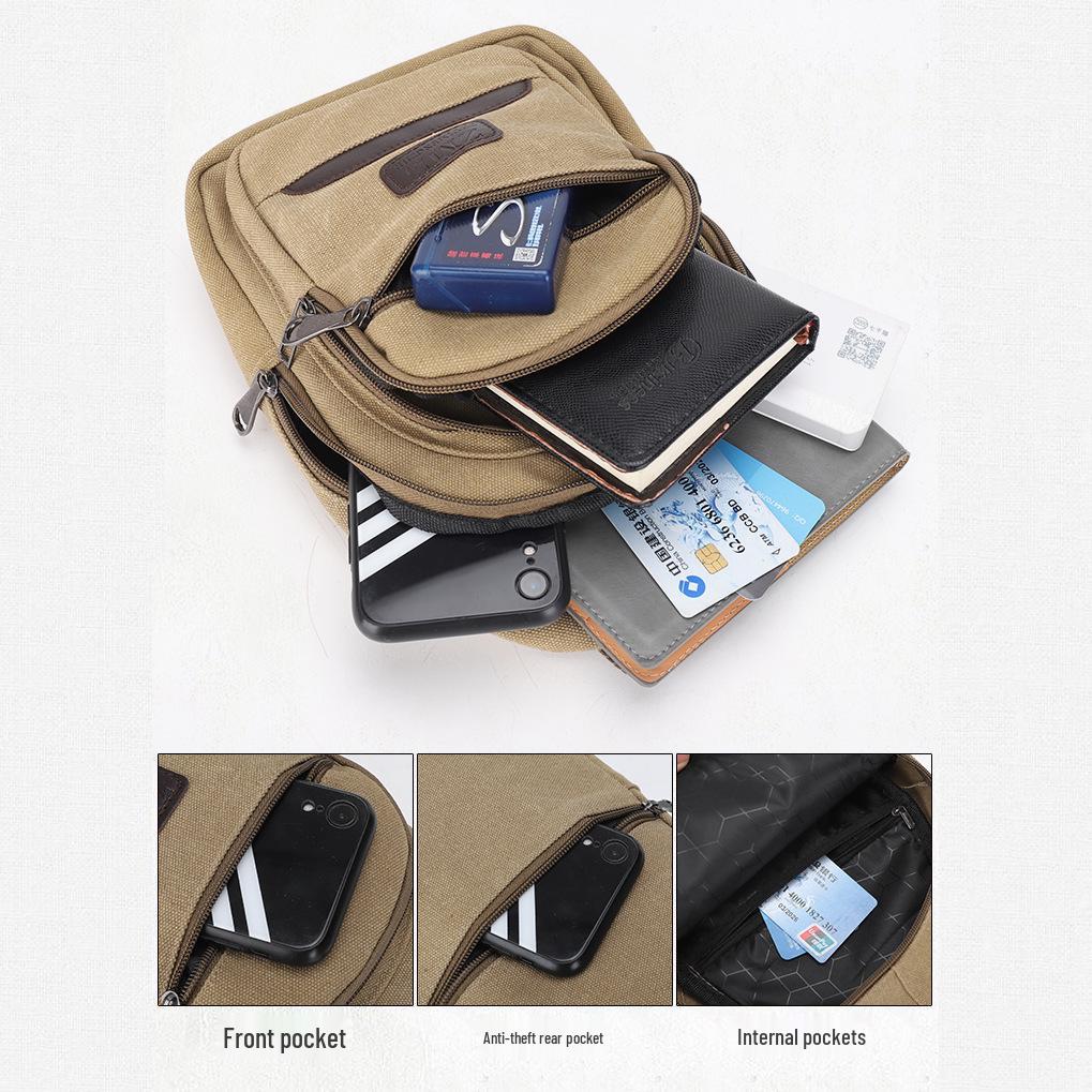 Multi-layer Men's Large Capacity Canvas Crossbody Chest Bag - Convenient Single Shoulder Portable Storage for Work.