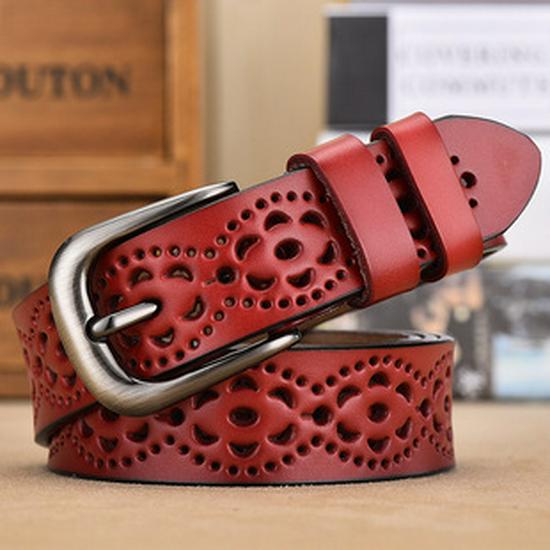 Women's Hong Kong & American Style Genuine Leather Belt with Needle Buckle - High-End Top Layer Cowhide for Work Pants
