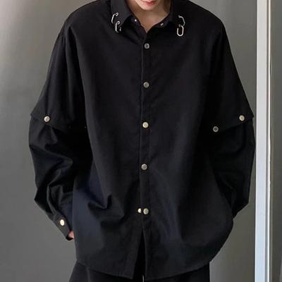 Summer New Style Black Detachable Long-sleeved All-match Casual Shirt High-end Men's Clothing