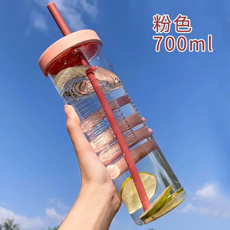 Water bottle straw cup student flower teacup water cup girls easy cup portable straw plastic cup large capacity summer cup