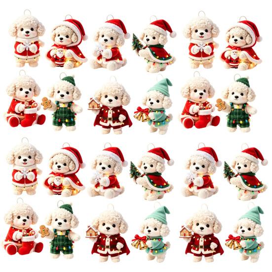 Festive Home Hanging Decor Christmas Dog Wooden Ornament, 2D Cartoon Puppy Ornaments with String, Holiday Tree Party Decoration Animal