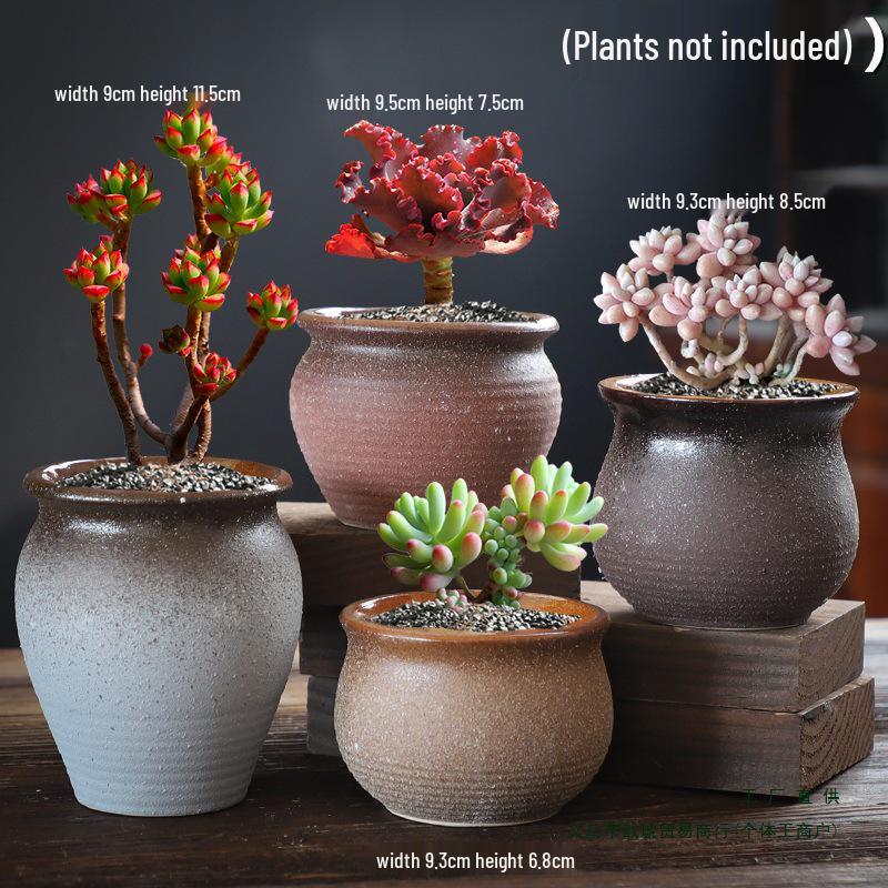 Coarse Pottery Succulent Plant Pot with Creative Picture Book Style for Floor-Standing Silk Flowers