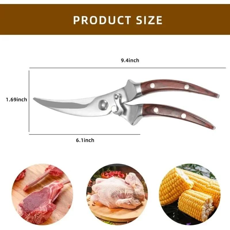 Stainless Steel Kitchen Scissors Strong Chicken Bone Scissors Multi-functional Kitchen Fish Scale Meat Scissors Safety Lock Comfortable Handle