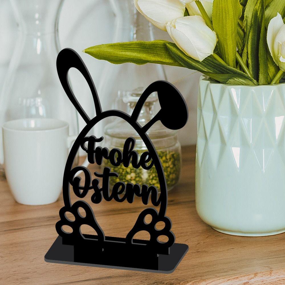 Cartoon Rabbit Easter Decorative Figurines Black Acrylic Hollow Carving Decoration Accessories Easter Egg Desktop Ornament