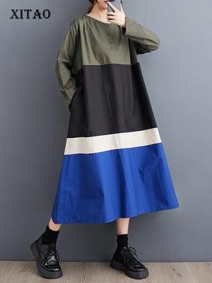 Contrast Color Splicing Long Sleeve Dress ZZ0010