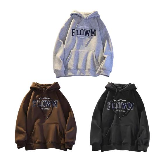 Unisex Fall Spring Hoodie Letter Print Hooded Long Sleeves Elastic Cuff Big Pocket Mid Length Solid Color Daily Wear Casual Couple Top
