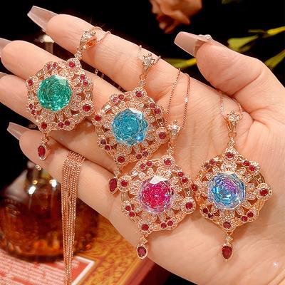 Jewelry Copper Bottom Gold-Plated Rose Cut Treasure Color Fringed Rose Gold Pendant Main Stone 14Mm