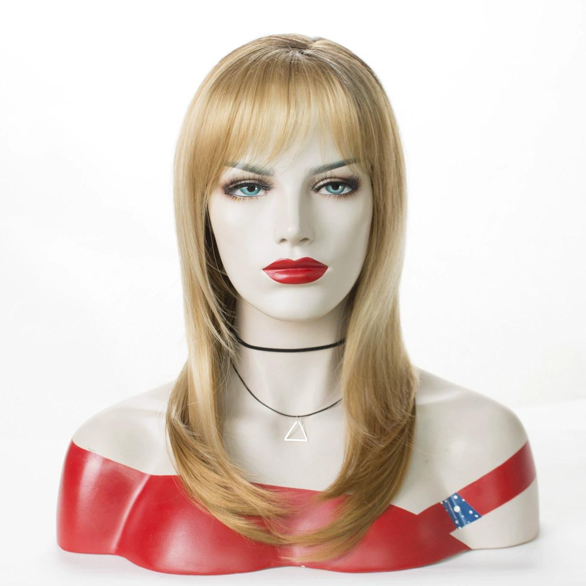 

Длинные светлые волосы, натуральный прямой золотисто-коричневый парик, синтетические парики с челкой для женщин, повседневный косплей, вечеринка, термостойкое волокно светлый