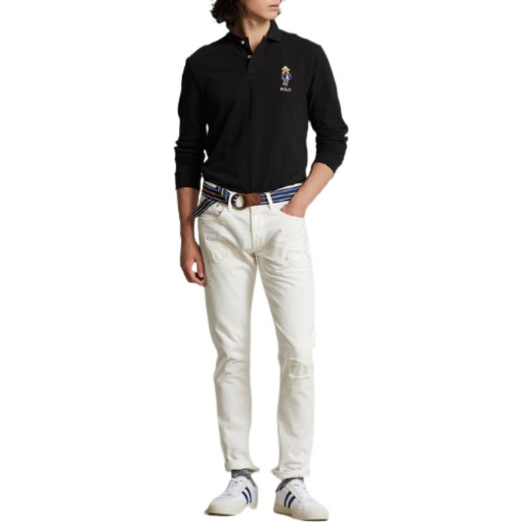 Polo Ralph Lauren FW22 Bear Print Long Sleeve Polo Shirt Men tops Black MNPOKNI16822497-001
