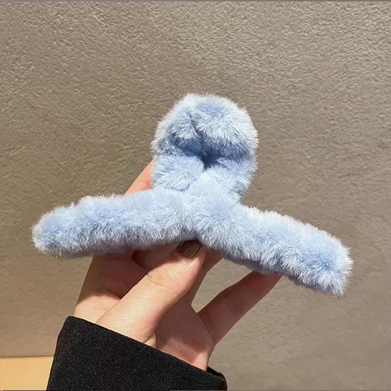 

Girl Hair Accessories Furry Headwear Hair Claw Clip Autumn and Winter Plush Claw for Women Elegant Acrylic Crab Barrette Hairpin Size fits all светло-синий
