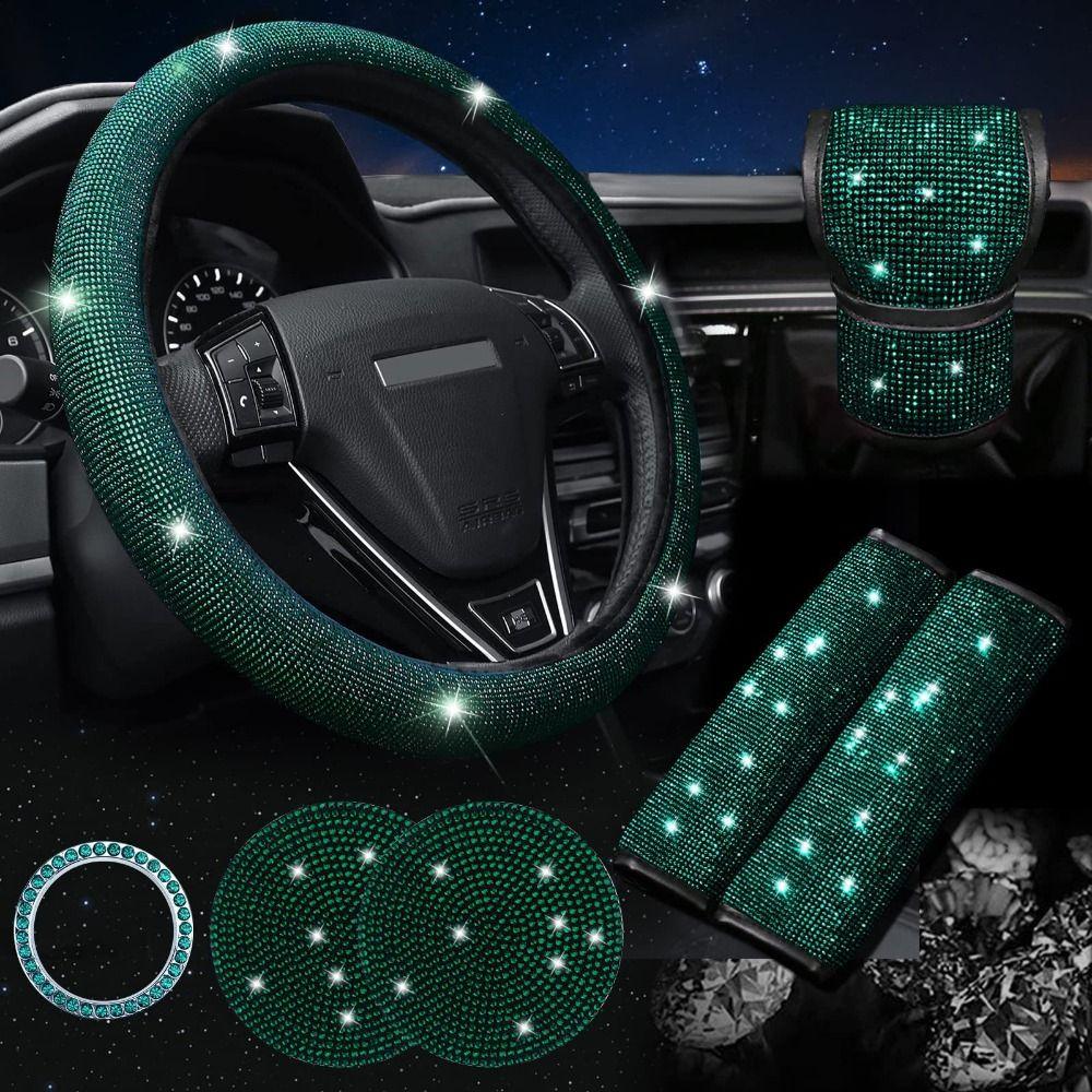 Rhinestone Bling Car Interior Accessories Set Steering Wheel Protective Case Vehicle Accessories