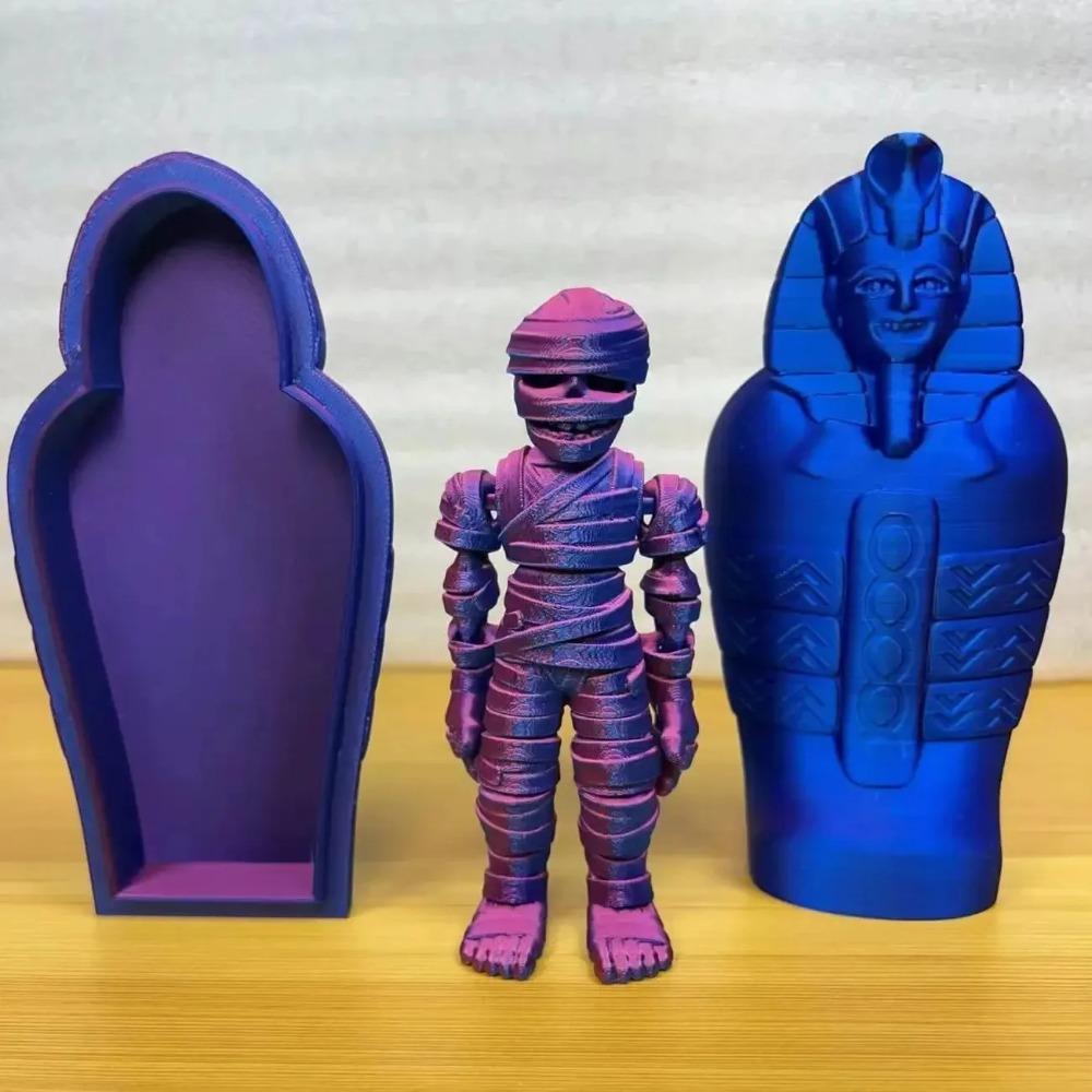

3D Printed Toy Model Mummy Decorative Gifts Egyptian Pharaoh Decorative Ornament Realistic Movable Mummy + Sphinx Set фіолетовий