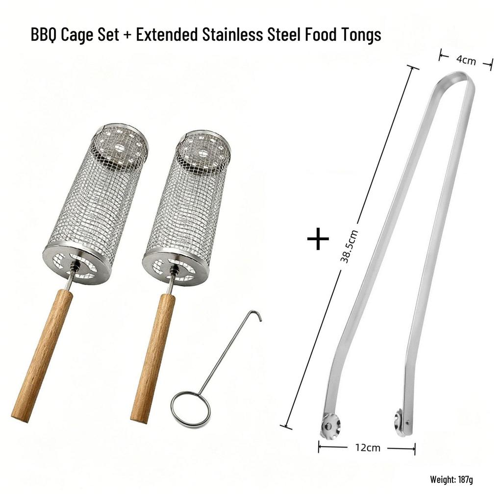 Portable Round 304 Stainless Steel BBQ Grill with Wooden Handle