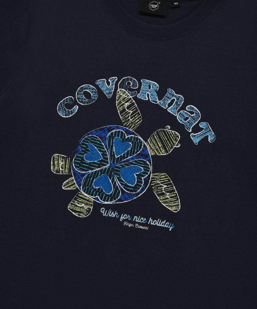 COVERNAT WOMAN Doodle Turtle T-Shirt Navy